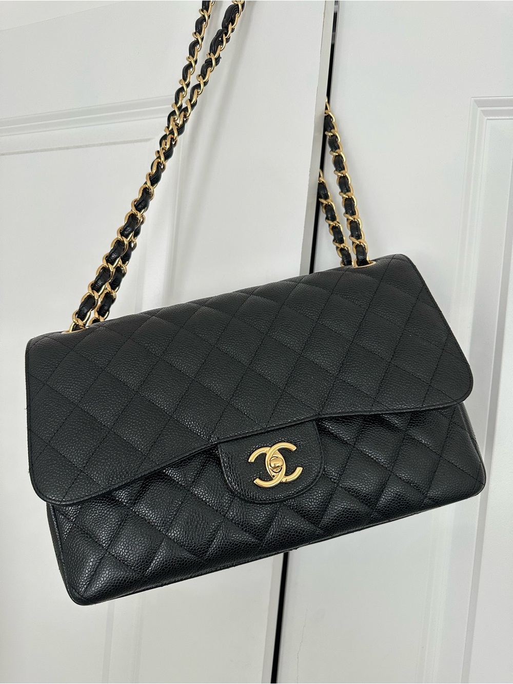 Chanel Jumbo Quilted Flap Bag in Black with Gold Hardware